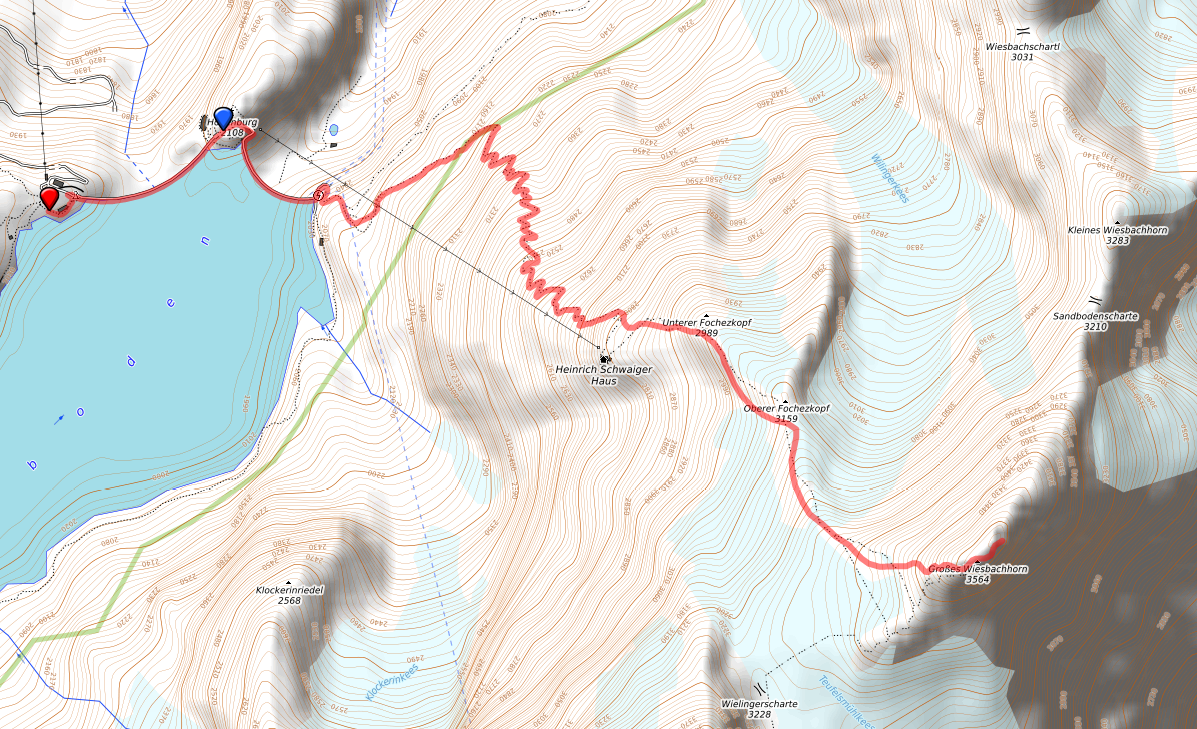 Route bzw. Strecke Großes Wiesbachhorn Route bzw. Strecke Großes Wiesbachhorn