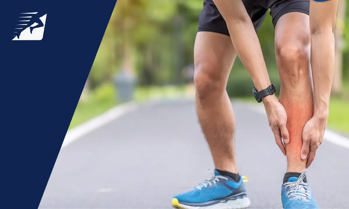 Ein Läufer greift sich auf das Schienbein