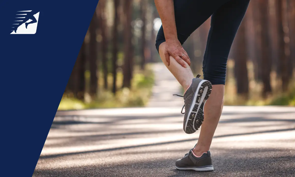 Eine Läuferin, die sich auf den hinteren Bereich der Wade greift.