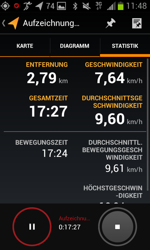 Der Screenshot zeigt die Statistiken in Meine Tracks