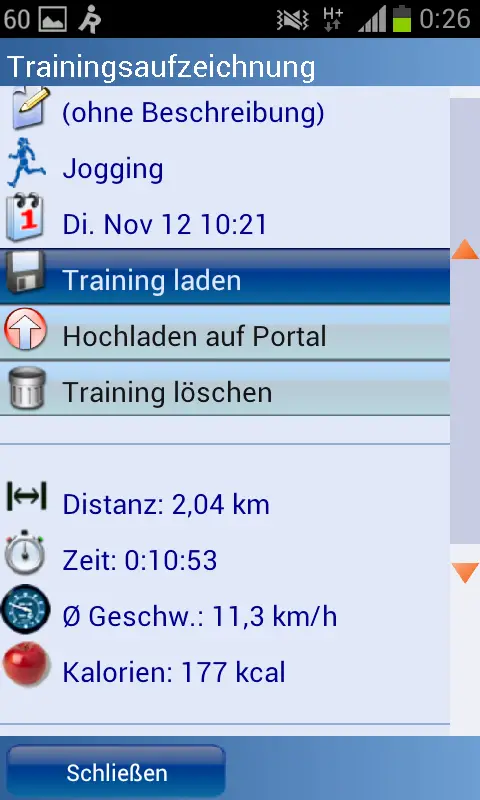 Run.GPS Screenshot Trainingsaufzeichnung