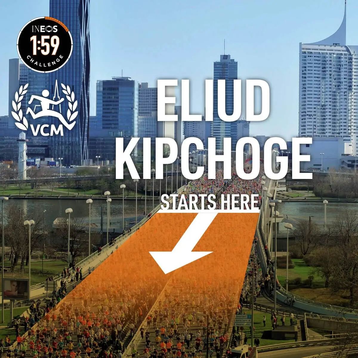 Eliud Kipchoge Start zur INEOS 1:59 Marathon-Challenge in Wien auf der Reichsbrücke