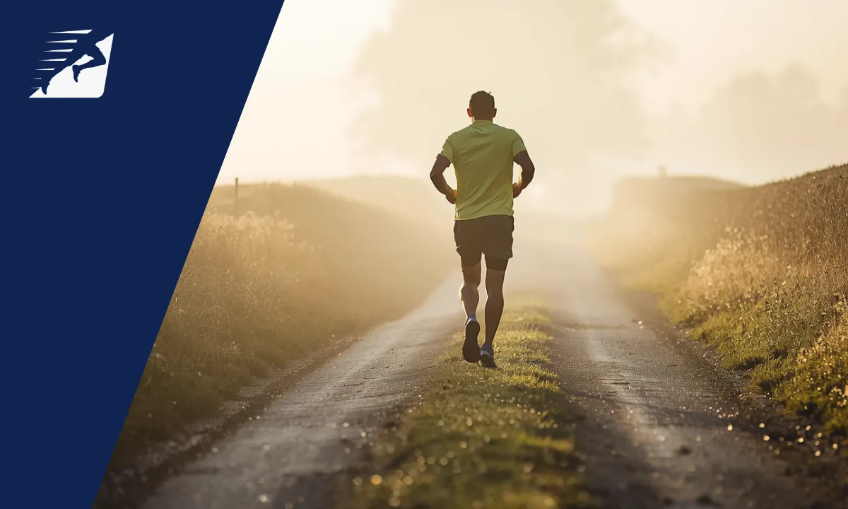 Ein Mann beim Laufen auf einem Feldweg