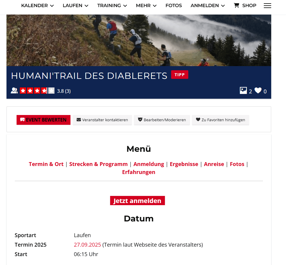 Eine Detailseite im Laufkalender Schweiz von HDsports. Eine Detailseite im Laufkalender Schweiz von HDsports.