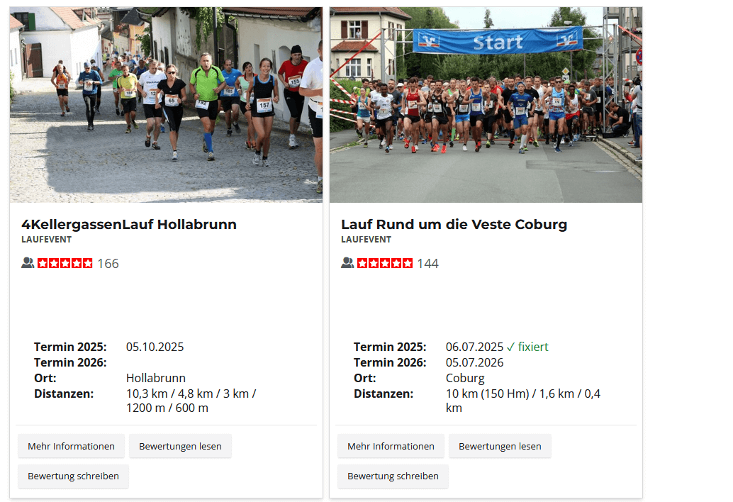 Eine Übersichtsseite im HDsports-Laufkalender