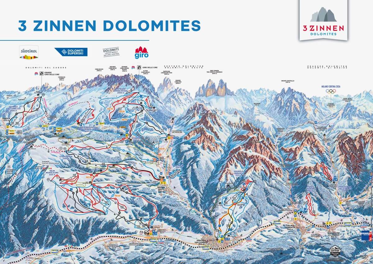 Pistenplan 3 Zinnen Dolomiten