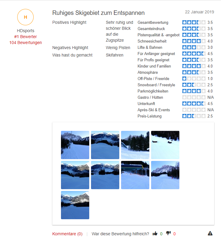 Skigebiet Ehrwalder Wettersteinbahnen - Bewertung
