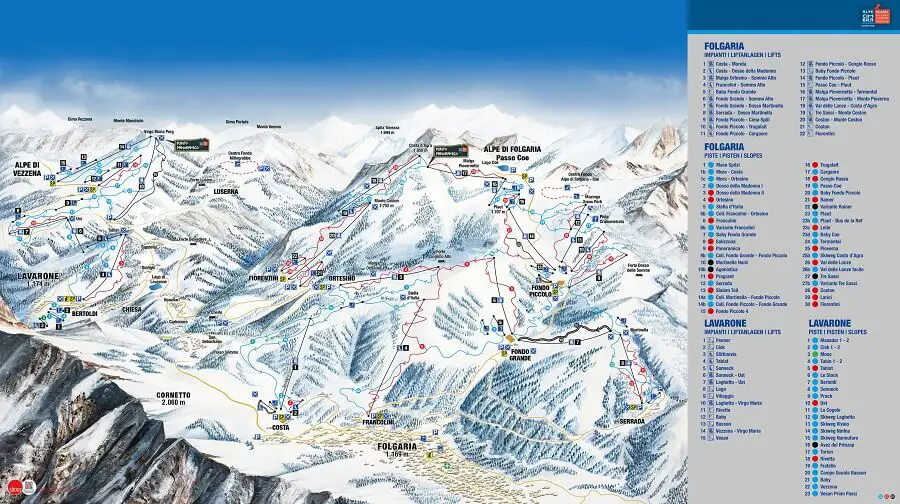 Pistenplan Alpe Cimbra - Folgaria