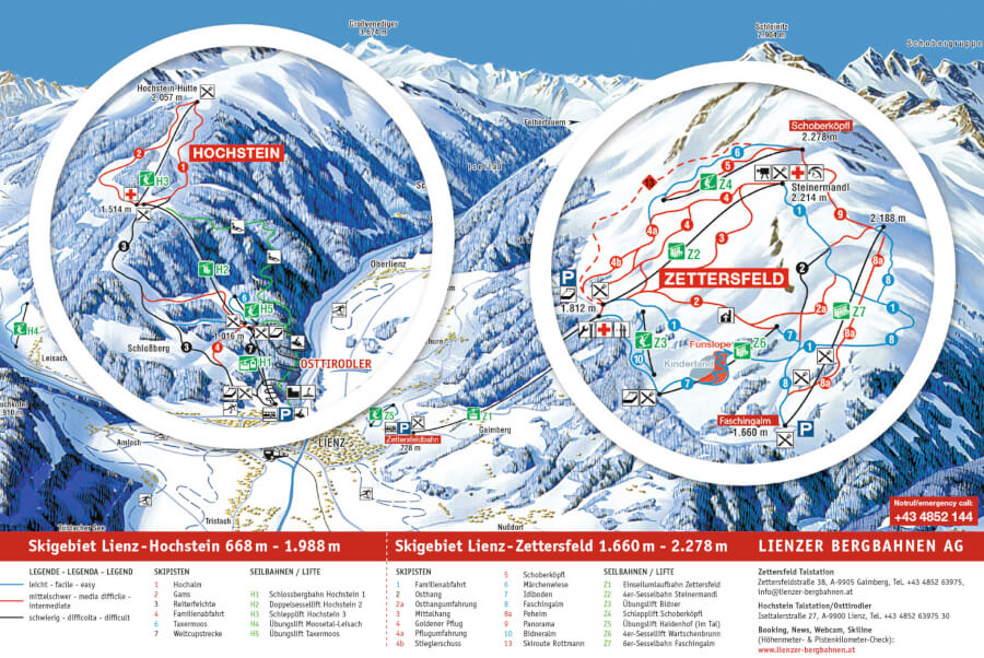 Pistenplan Lienz in Osttirol: Zettersfeld