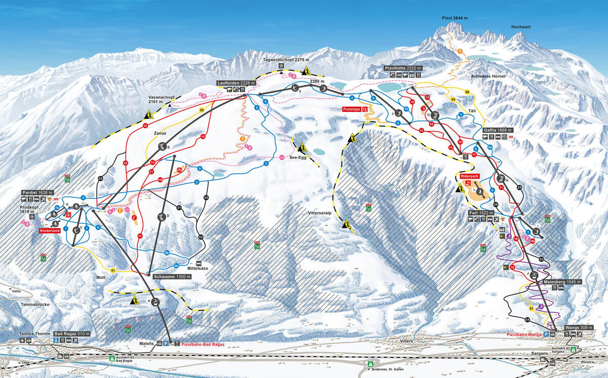 Pistenplan Pizolbahnen AG - auf Grafik klicken für Großansicht Pistenplan Pizolbahnen AG
