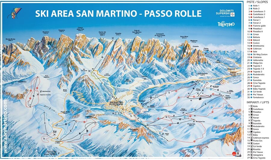 Pistenplan San Martino di Castrozza - Rollepass