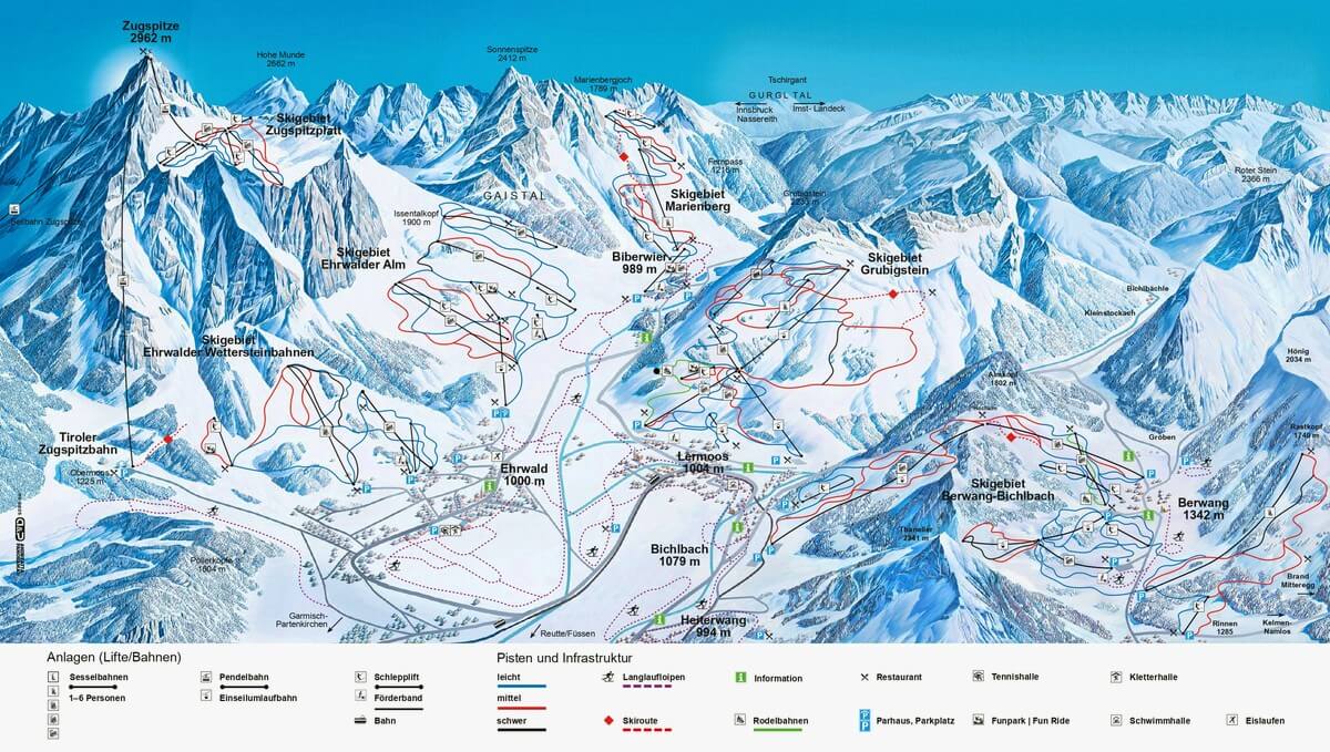 Pistenplan Tiroler Zugspitz Arena (Skiregion)