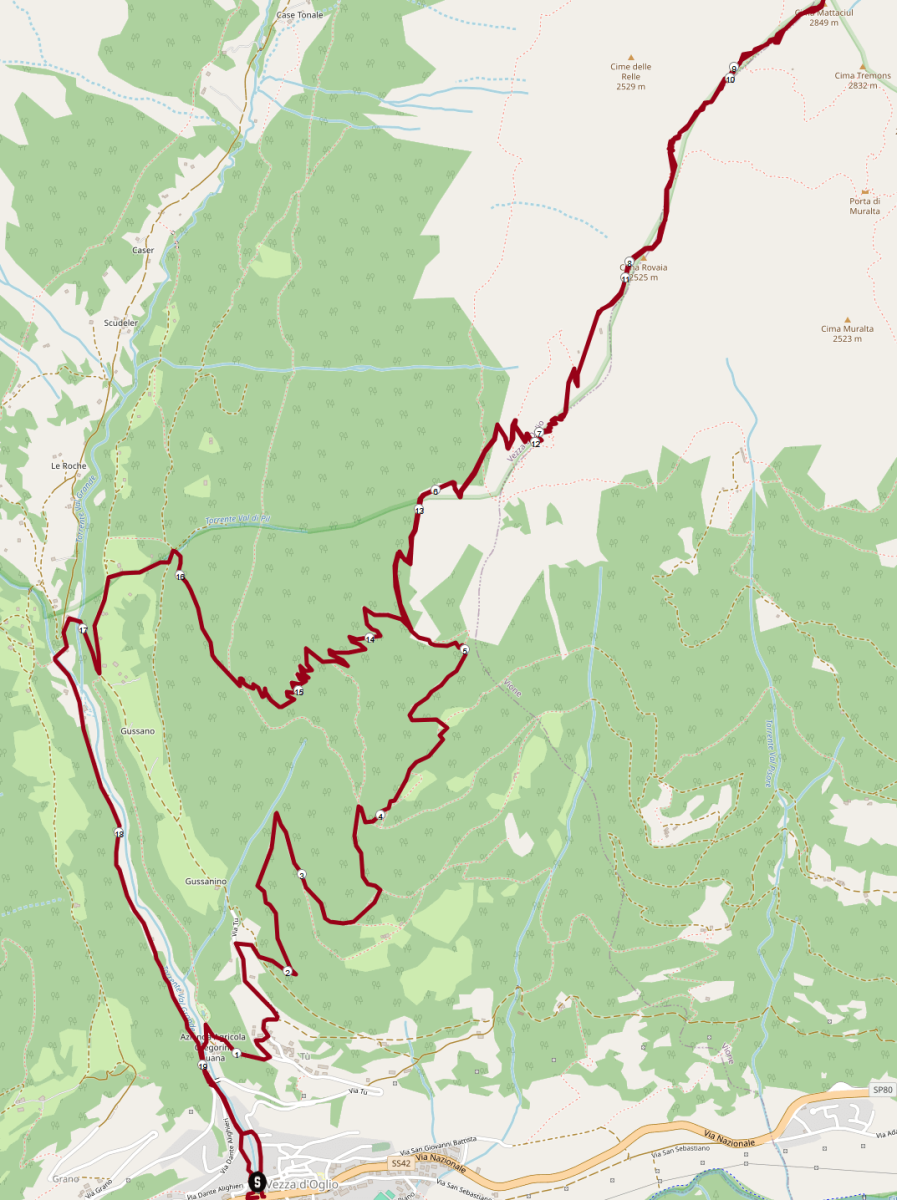 Wanderung auf den Cima Mattaciul: Streckenplan