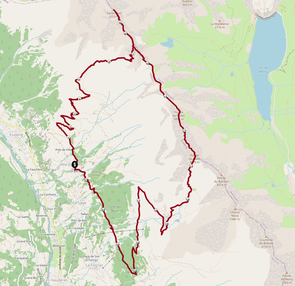 Sasseneire Wandern: Streckenplan