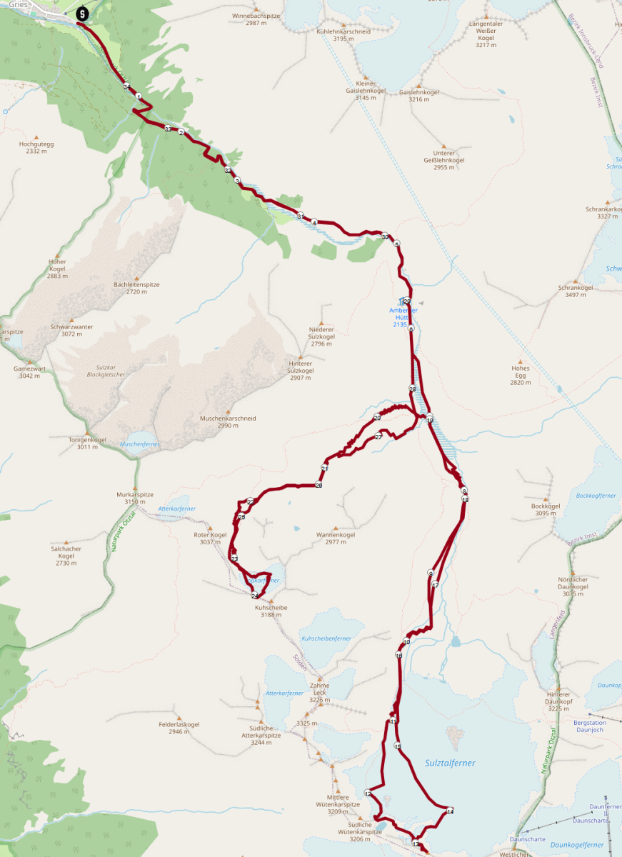 Streckenplan Skitour Windacher Daunkogel & Kuhscheibe