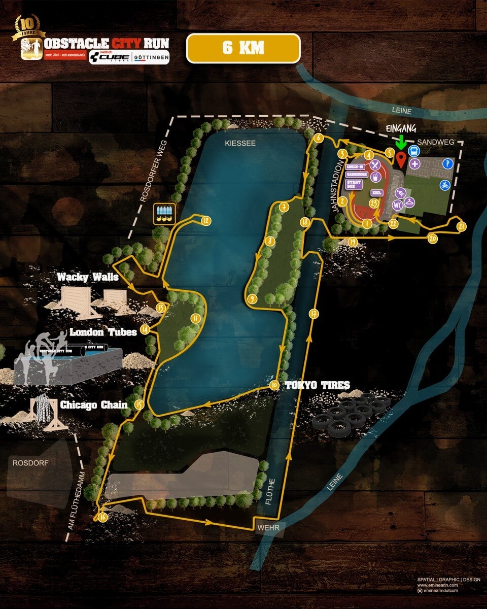 Obstacle City Run Göttingen: Strecke 6 km Karte