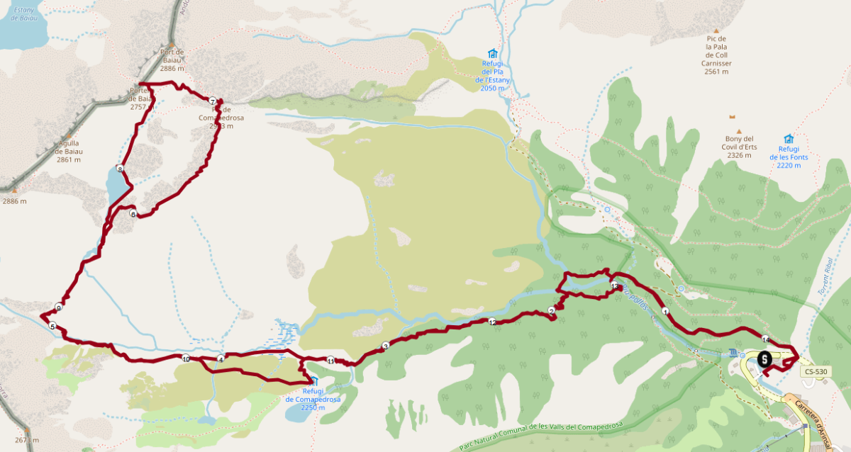 Comapedrosa Besteigung: Streckenplan
