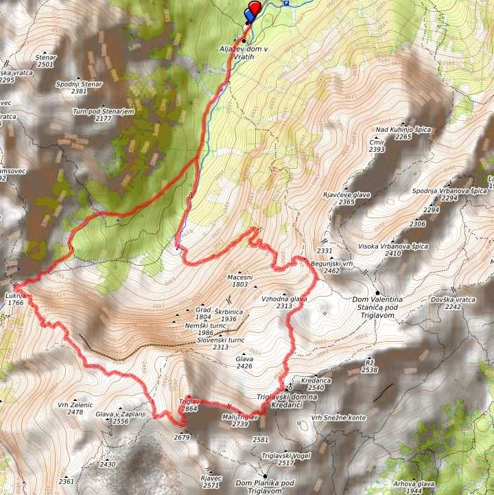 Route bzw. Strecke auf den Triglav Route bzw. Strecke auf den Triglav