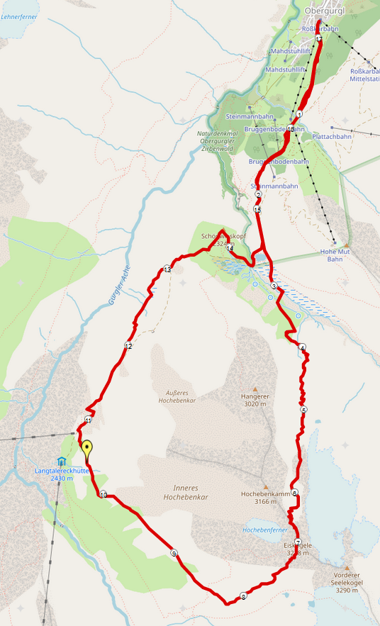 Strecke Eiskögele-Überschreitung Skitour