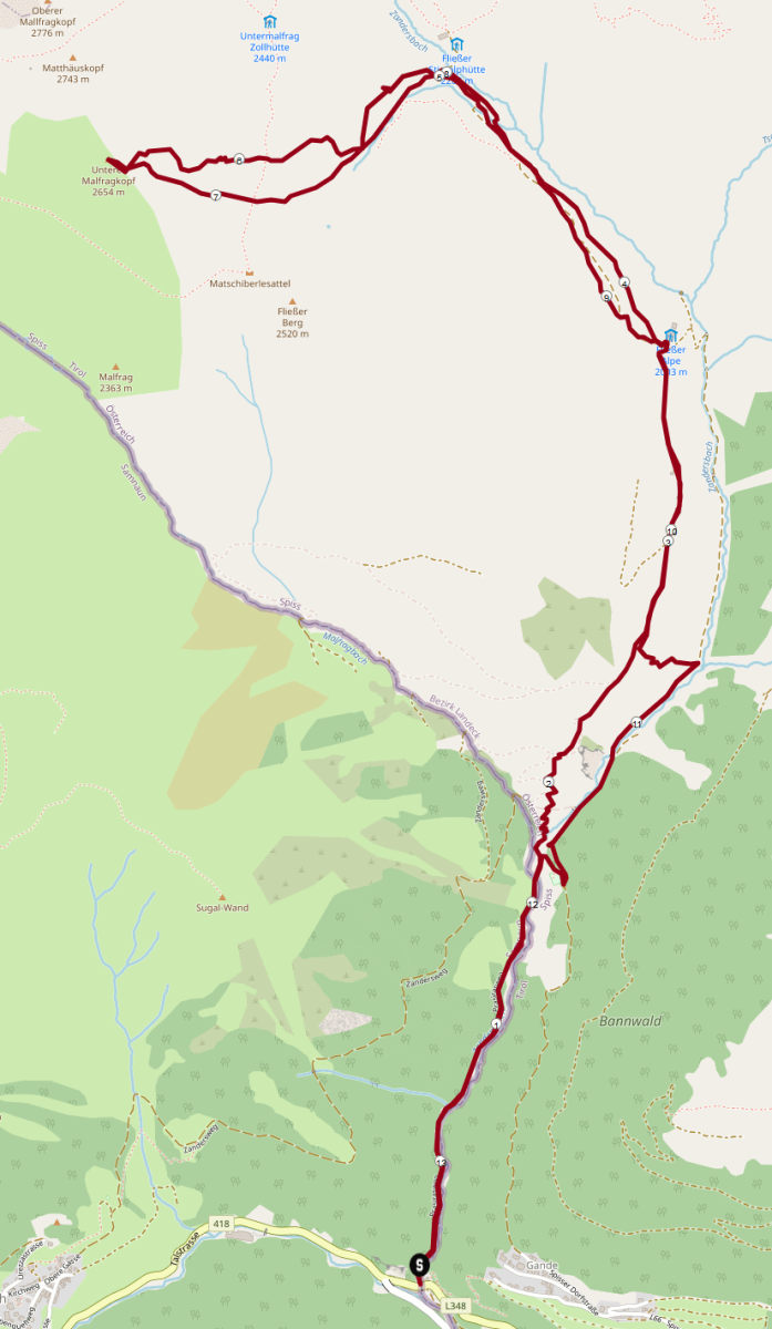 Streckenplan Skitour Unterer Malfragkopf
