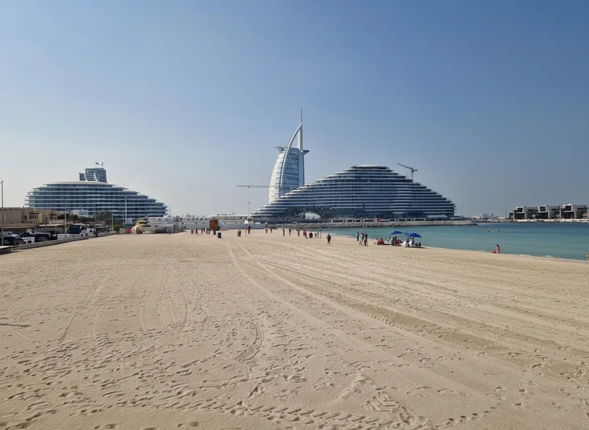Jumeirah Beach, ca. 300 m weiter südlich an der Umm Suqeim Road befindet sich übrigens der Start des klassischen Dubai Marathons. Jumeirah Beach, ca. 300 m weiter südlich an der Umm Suqeim Road befindet sich übrigens der Start des klassischen Dubai Marathons.
