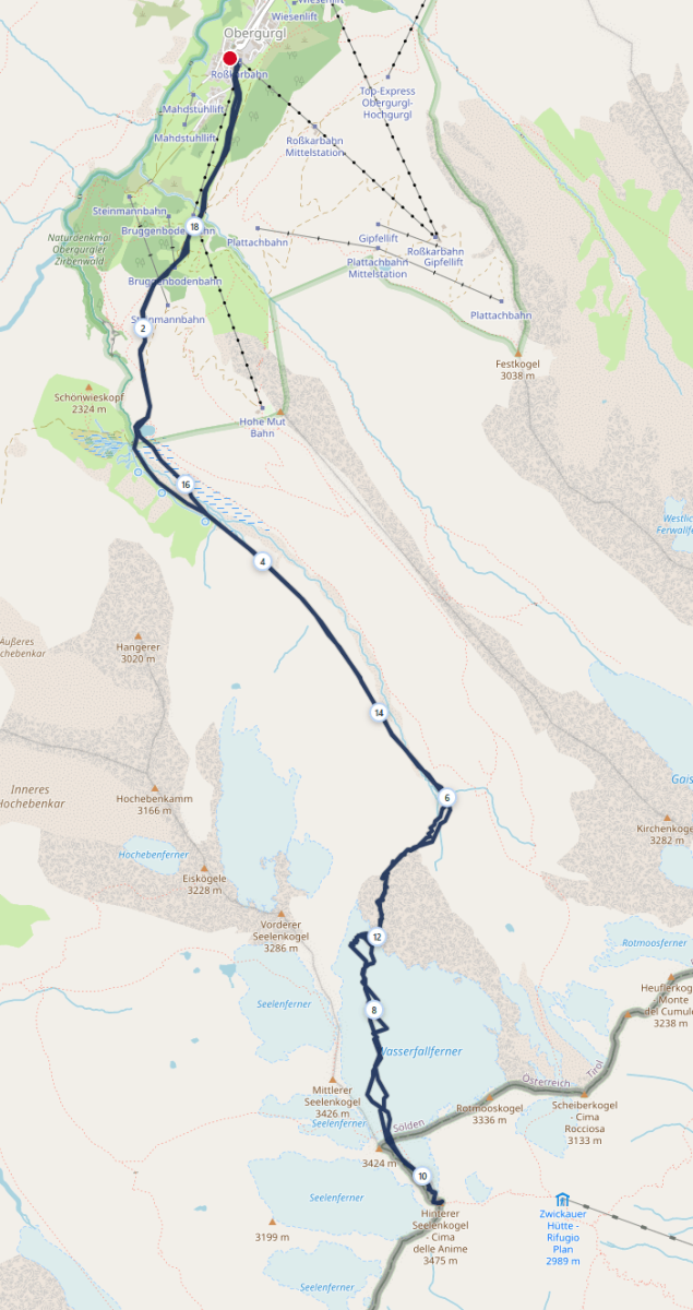 Skitour Hinterer Seelenkogel: Streckenplan Skitour Hinterer Seelenkogel: Streckenplan