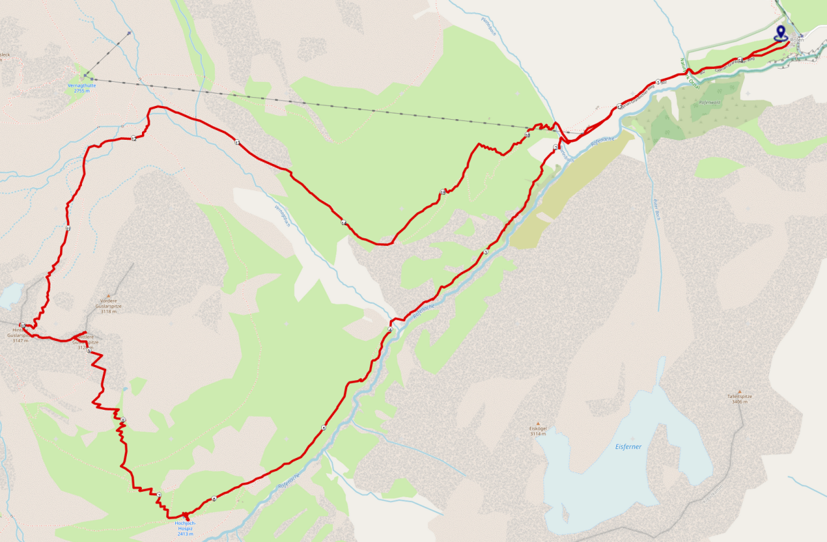 Strecke Skitour Guslarspitzen