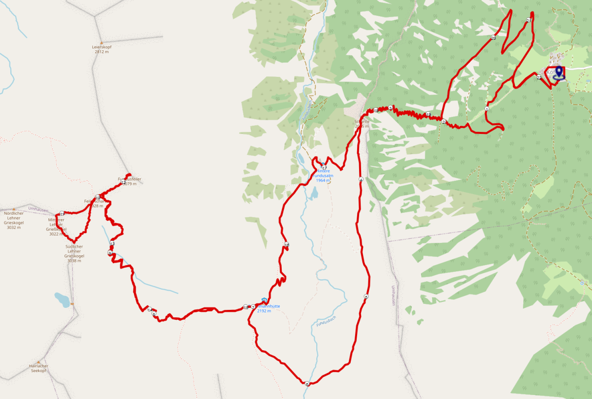 Streckenprofil Fundusfeiler und 2 x Grieskogel