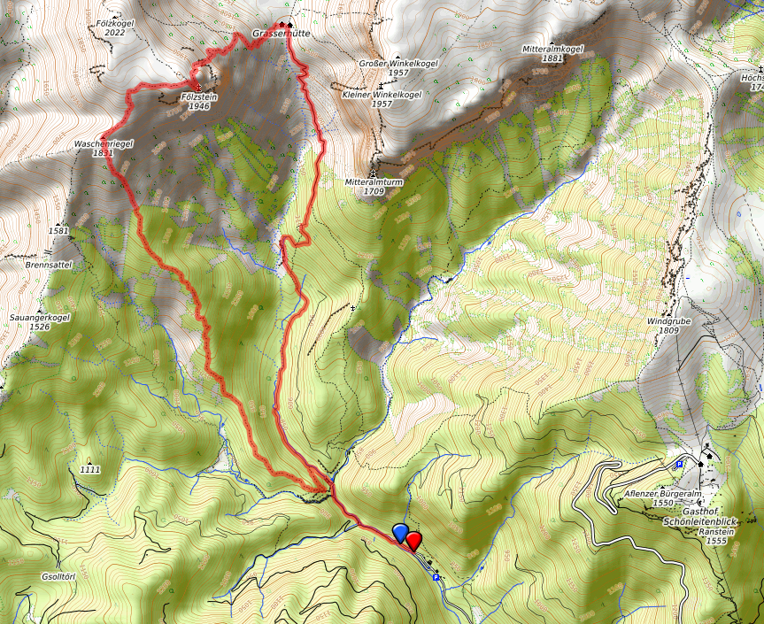 Fölzstein über Grasserhütte: Route bzw. Strecke