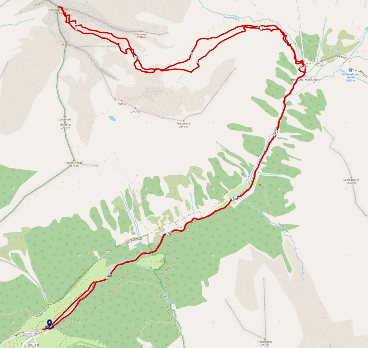  Hohe Wasserfalle Skitour Strecke 