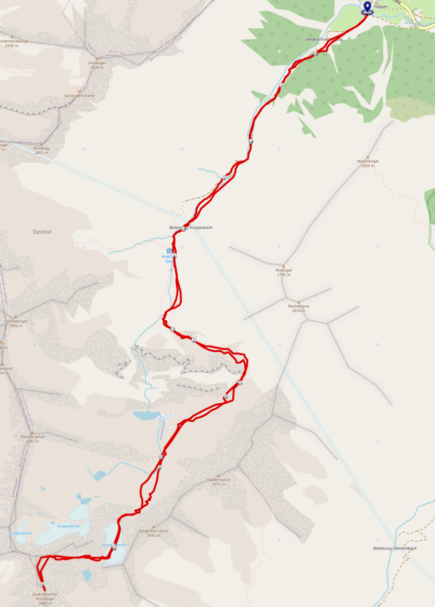 Strecke Skitour Zwieselbacher Rosskogel von Haggen
