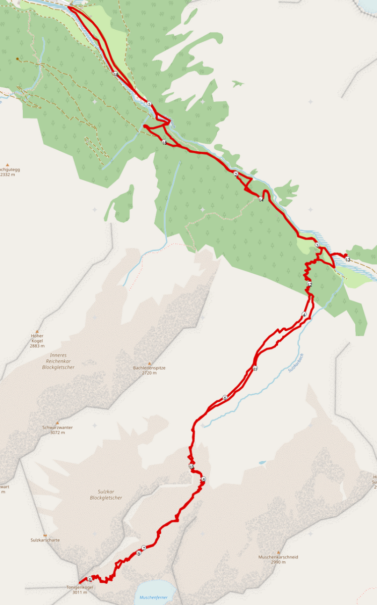 Strecke Skitour Tonigenkogel von Gries (Ötztal)