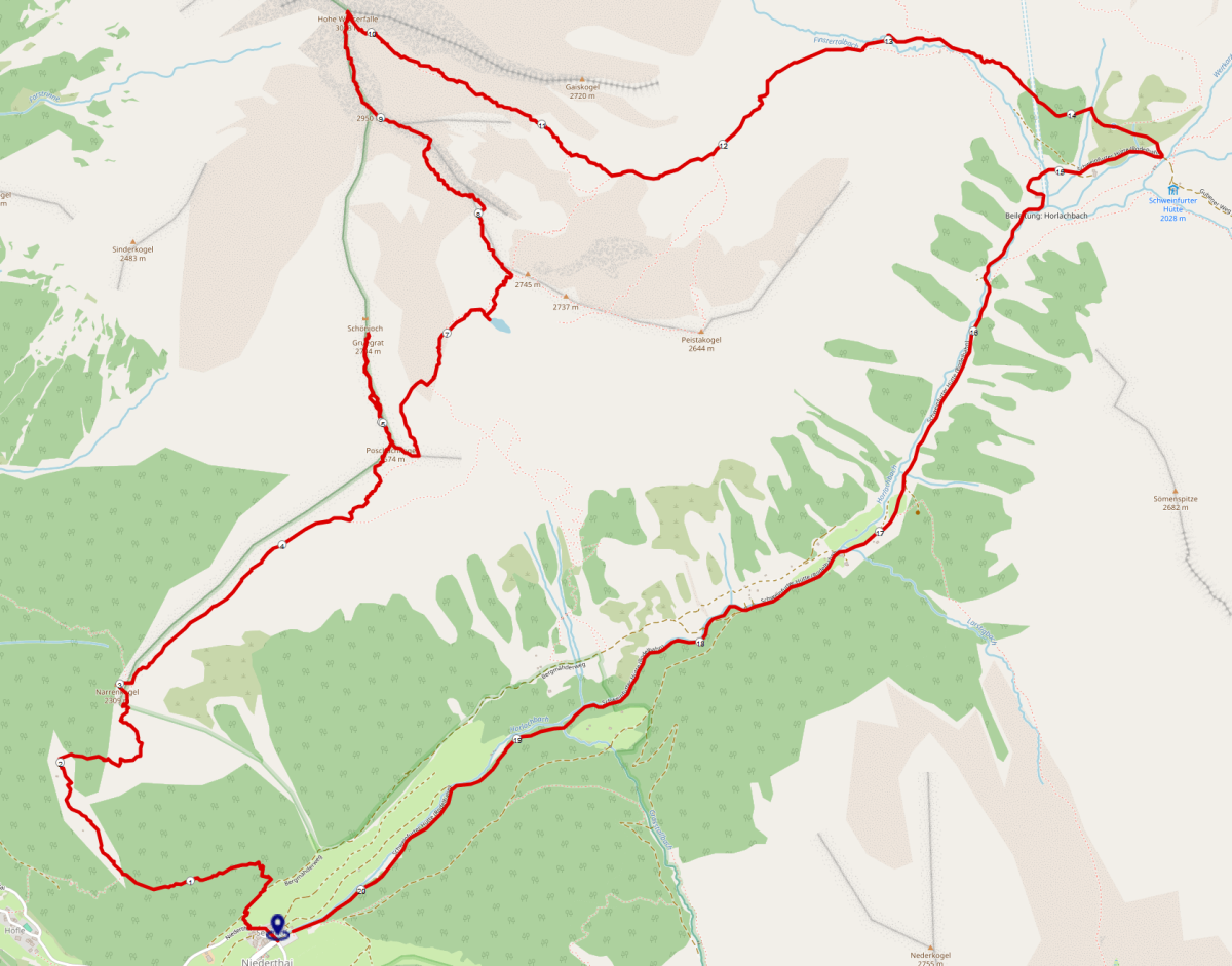 Streckenplan Hohe Wasserfalle Südgrat