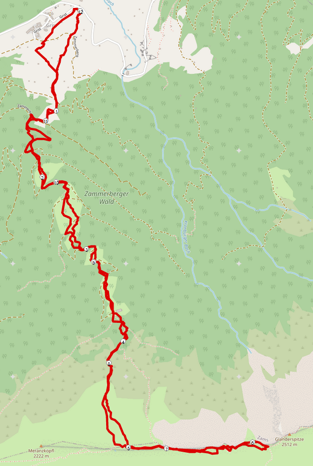 Strecke Skitour Glanderspitze (Venet) von Grist