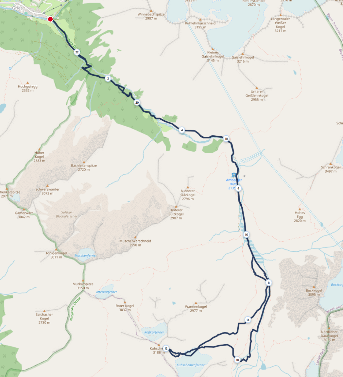 Kuhscheibe Südost Skitour: Streckenplan
