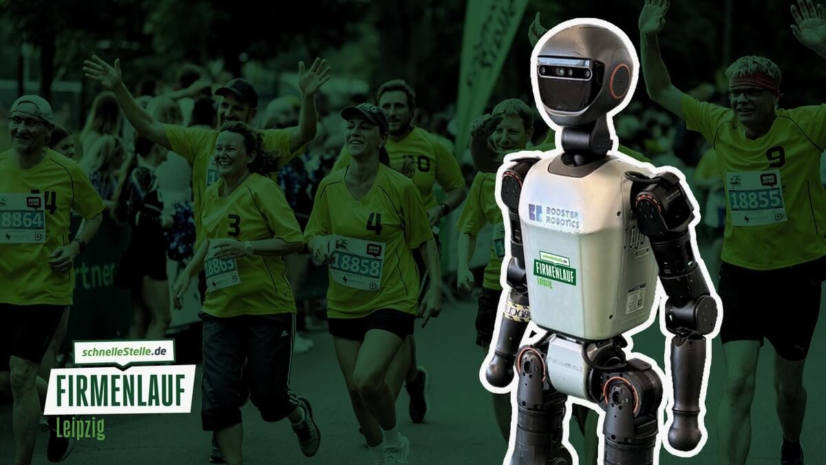 Beim schnelleStelle Firmenlauf Leipzig 2025 läuft ein Roboter mit.