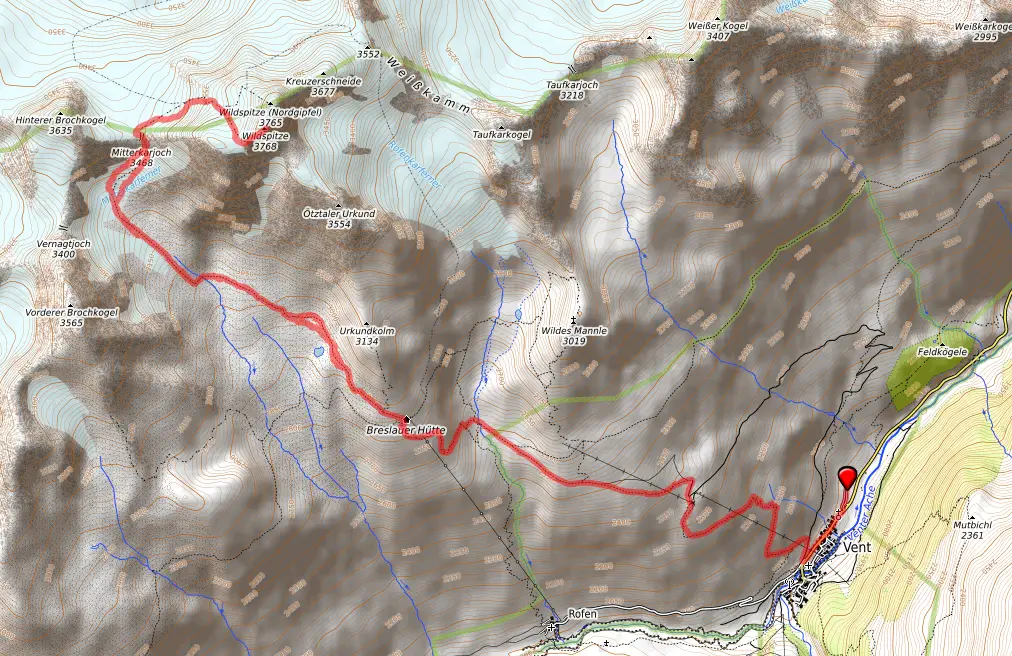 Route bzw. Strecke Wildspitze Normalweg