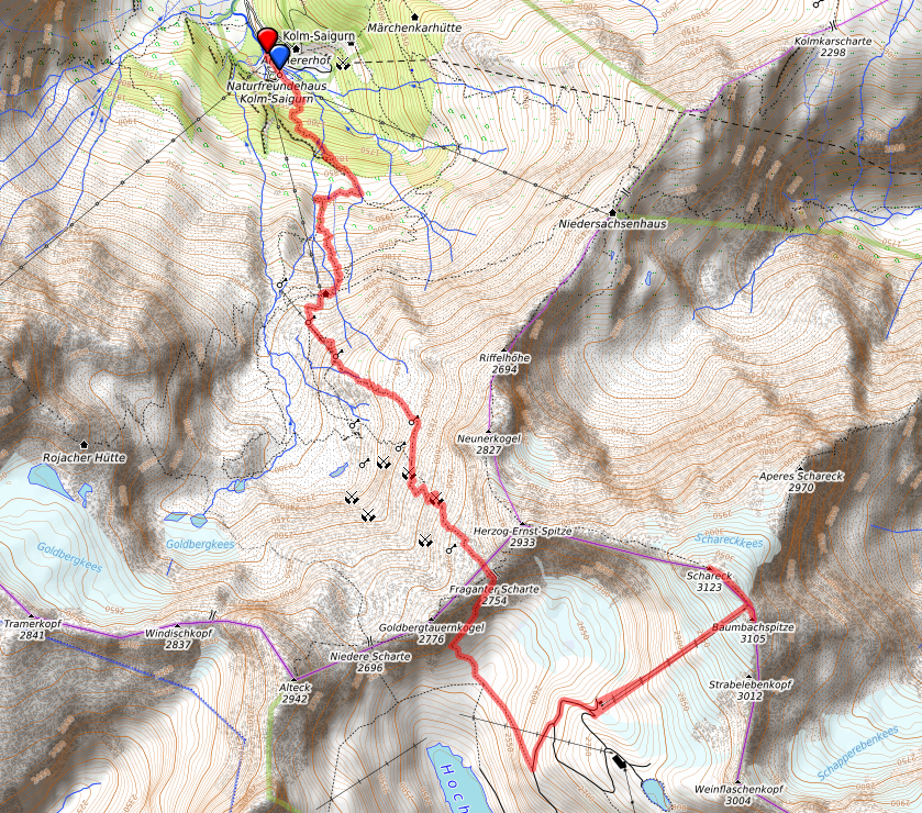 Schareck von Kolm-Saigurn über den Mölltaler Gletscher: Strecke