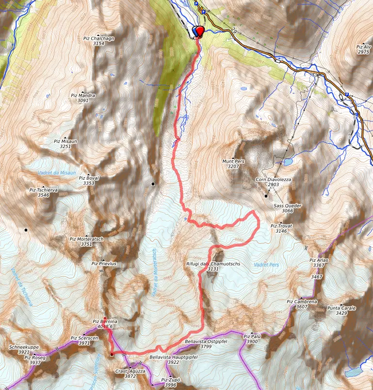 Route bzw. Strecke Piz Bernina Spallagrat