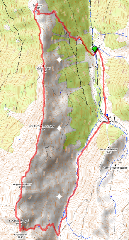Salfeins-Schaflegerkogel Rundtour: Strecke Salfeins-Schaflegerkogel Rundtour: Strecke