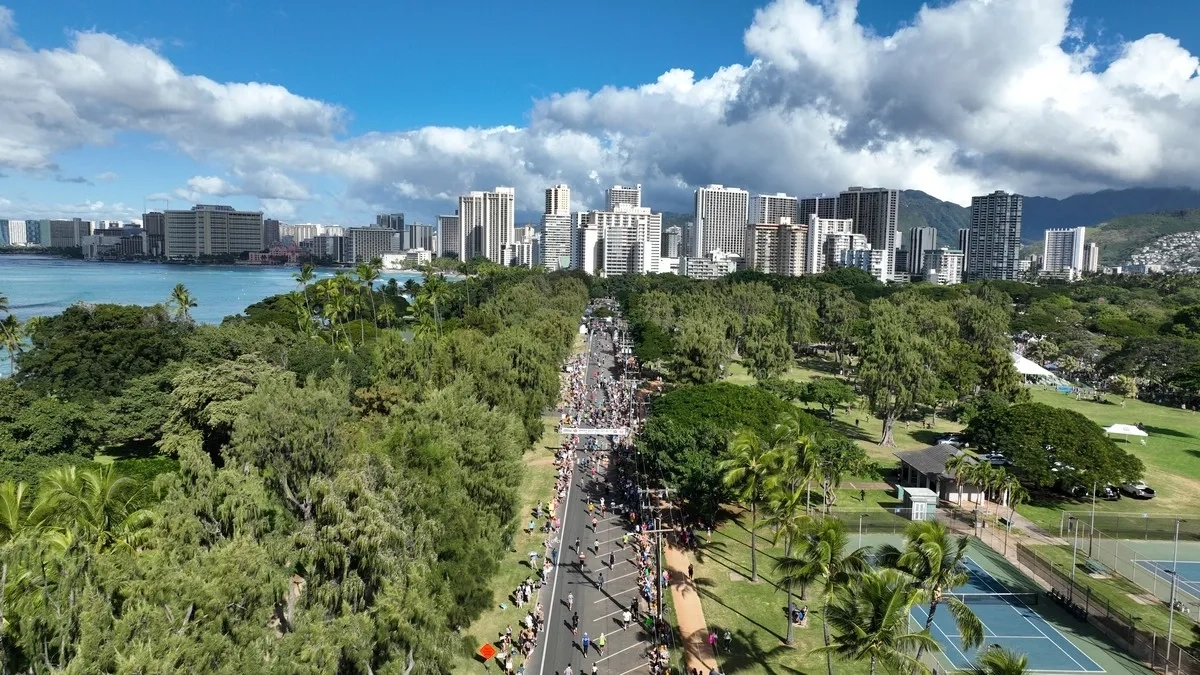 Luftaufnahme vom Honolulu Marathon 2024 (Foto: © Veranstalter) Luftaufnahme vom Honolulu Marathon 2024 (Foto: © Veranstalter)