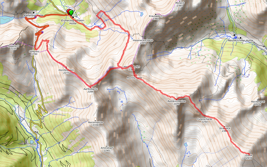 Strecke Wölzer Tauern: Hochstubofen - Rettlkirchspitze - Greim - Hochfeldspitz Strecke Wölzer Tauern: Hochstubofen - Rettlkirchspitze - Greim - Hochfeldspitz