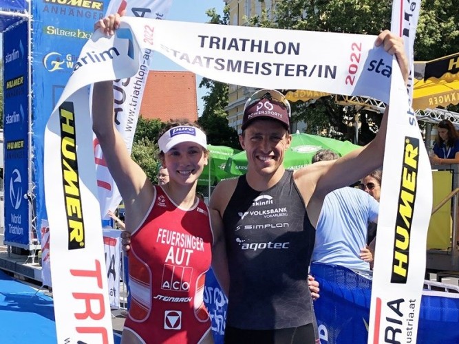 Feuersinger und Hollaus holen Staatsmeistertitel auf der Sprintdistanz beim Triathlon Wels 2022. Foto: ÖTRV