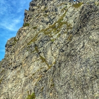 Blick auf den Beginn des Gamskögelgrats mit den schwierigsten Kletterstellen (3 bis 4-)
