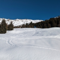 Skitour Schafhimmel 08: Da es aber in dem Bereich keine Spuren gab, entschied ich mich den einzig vorhanden Aufstiegsspuren zu folgen.