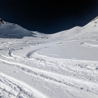 Skitour Tagweidkopf 15: Ein weiter steiler Hang, aber deutlich flacher als die Fernpassrinne.