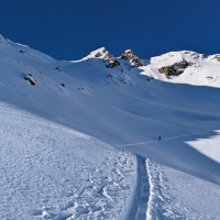 Skitour Murkarspitze 12: Kurze Querung zum Steilhang der Murkarspitze.