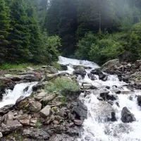 Ehe es an der Preintalerhütte vorbei entlang des Wasserfalles durch den Wald bergab geht