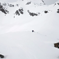 Skitour Hohe Köpfe 14: Blick zurück im Schlussaufstieg vor dem Gipfel.