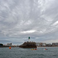 The IRONMAN 70.3 Les Sables d&#039;Olonne-Vendée one-loop 1.9 km swim starts on the beach, in front of Les Atlantes, with athletes competing in the historic Vendée Globe canal. Getty Images for IRONMAN